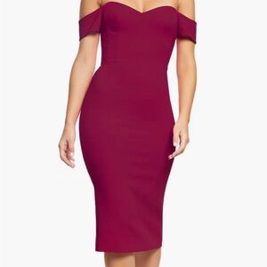 Dress the Population Off-Shoulder Burgundy Midi Dress xl